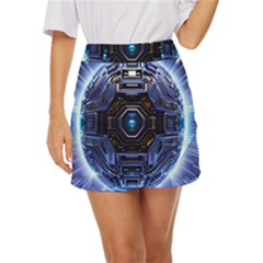 Ai Generated Digital Technology Computer Internet Mini Front Wrap Skirt by Ravend