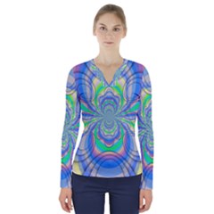 Fractal Geometry Mathematics Gradient Ovals Math V-neck Long Sleeve Top by Ravend