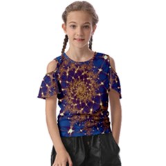 Fractal Spiral Art Pattern Blue Design Kids  Butterfly Cutout Tee by Ravend