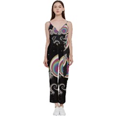 Fractal Math Abstract Abstract Art Digital Art V-neck Spaghetti Strap Tie Front Jumpsuit by Ravend