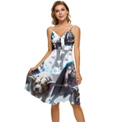 Ai Generated Viking God Fantasy Dog Norse Man Sleeveless Tie Front Chiffon Dress by danenraven