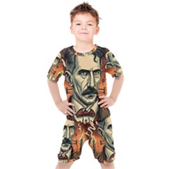 Ai Generated Nikola Tesla Tesla Nikolas Electricity Kids  Tee And Shorts Set by danenraven