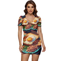 Ai Generated Breakfast Egg Beans Toast Plate Low Cut Cap Sleeve Mini Dress by danenraven