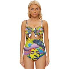 Psychedelic Rock Jimi Hendrix Knot Front One-piece Swimsuit by Jancukart