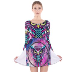 Owl Dreamcatcher Long Sleeve Velvet Skater Dress by Jancukart