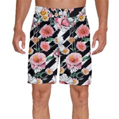 Exotic Watercolor Botanical Flowers Pattern Men s Beach Shorts by GardenOfOphir