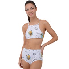 Bee Art Pattern Design Wallpaper Background Print High Waist Tankini Set by Ravend