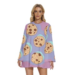 Cookies Chocolate Chips Chocolate Cookies Sweets Round Neck Long Sleeve Bohemian Style Chiffon Mini Dress by Ravend