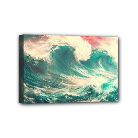 Storm Tsunami Waves Ocean Sea Nautical Nature Painting Mini Canvas 6  X 4  (stretched) by Ravend
