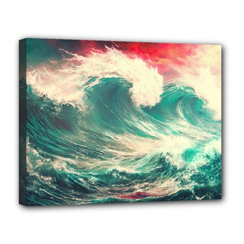 Storm Tsunami Waves Ocean Sea Nautical Nature Painting Canvas 14  X 11  (stretched) by Ravend