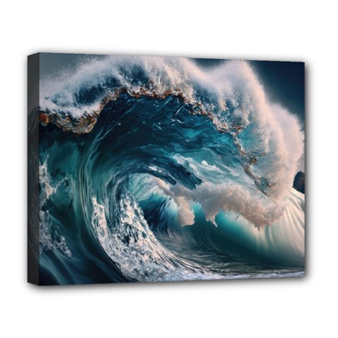 Tsunami Waves Ocean Sea Water Rough Seas 5 Deluxe Canvas 20  X 16  (stretched) by Ravend