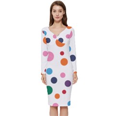 Polka Dot Long Sleeve V-neck Bodycon Dress  by 8989