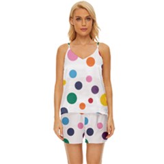 Polka Dot V-neck Satin Pajamas Set by 8989