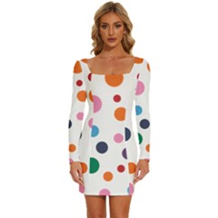 Polka Dot Long Sleeve Square Neck Bodycon Velvet Dress by 8989