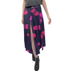 Wine Wine Bottles Background Graphic Velour Split Maxi Skirt by Ravend