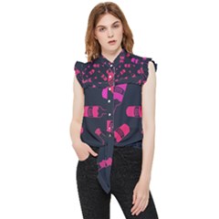 Wine Wine Bottles Background Graphic Frill Detail Shirt by Ravend