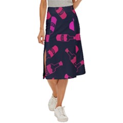 Wine Wine Bottles Background Graphic Midi Panel Skirt by Ravend