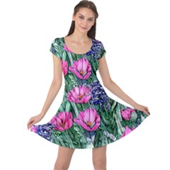 Cherished Watercolor Flowers Cap Sleeve Dress by GardenOfOphir