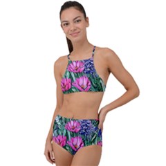Cherished Watercolor Flowers High Waist Tankini Set by GardenOfOphir