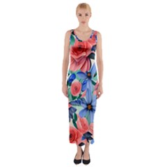Classy Watercolor Flowers Fitted Maxi Dress by GardenOfOphir