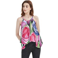 Charming Foliage – Watercolor Flowers Botanical Flowy Camisole Tank Top by GardenOfOphir
