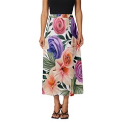 Country-chic Watercolor Flowers Classic Midi Chiffon Skirt by GardenOfOphir