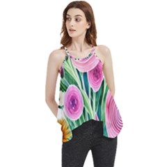 Cheerful And Captivating Watercolor Flowers Flowy Camisole Tank Top by GardenOfOphir