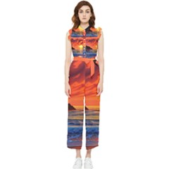 Reflecting Sunset Over Beach Women s Frill Top Chiffon Jumpsuit by GardenOfOphir