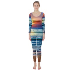 Sunset Beach Waves Long Sleeve Catsuit by GardenOfOphir