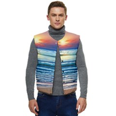 Sunset Beach Waves Men s Short Button Up Puffer Vest	 by GardenOfOphir