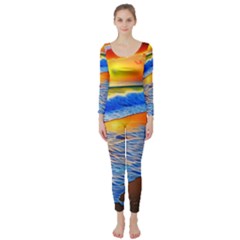 Summer Sunset At The Beach Long Sleeve Catsuit by GardenOfOphir