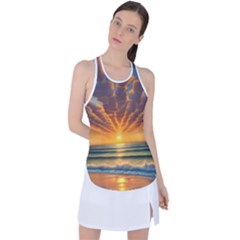 Waves At Sunset Racer Back Mesh Tank Top by GardenOfOphir