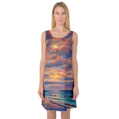 Serene Sunset Over Beach Sleeveless Satin Nightdress by GardenOfOphir