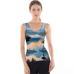 Somber Lake Sunset Tank Top by GardenOfOphir