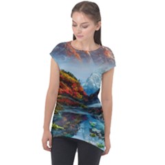 Breathtaking Landscape Scene Cap Sleeve High Low Top by GardenOfOphir