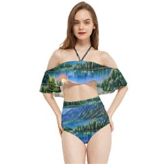 Stunning Sunset By The Lake Halter Flowy Bikini Set  by GardenOfOphir