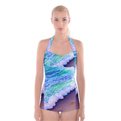 Blue Wave Ii Boyleg Halter Swimsuit  by GardenOfOphir