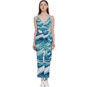 Abstract Blue Ocean Waves V-Neck Spaghetti Strap Tie Front Jumpsuit View1