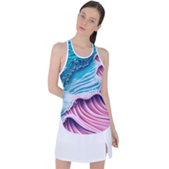 Pink Wave Crashing On The Shore Racer Back Mesh Tank Top by GardenOfOphir