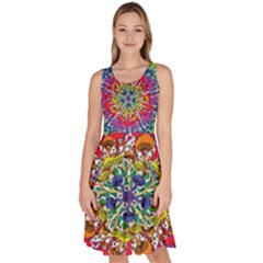 Rainbow Mushroom Mandala Knee Length Skater Dress With Pockets by steampunkbabygirl