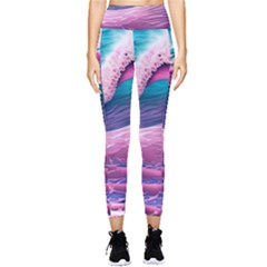 Pink Waves On The Beach Ii Pocket Leggings  by GardenOfOphir