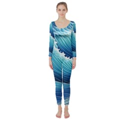 Simple Summer Wave Pattern Long Sleeve Catsuit by GardenOfOphir
