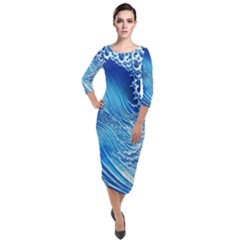 Wave Beach Iii Quarter Sleeve Midi Velour Bodycon Dress by GardenOfOphir