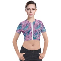 Ocean Waves In Pink Ii Short Sleeve Cropped Jacket by GardenOfOphir