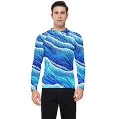 Blue Ocean Wave Watercolor Men s Long Sleeve Rash Guard by GardenOfOphir
