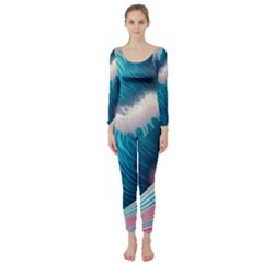 Pink Sea Water Long Sleeve Catsuit by GardenOfOphir