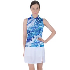 Abstract Blue Wave Women s Sleeveless Polo Tee by GardenOfOphir