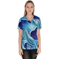 Wave Women s V-neck Scrub Top by GardenOfOphir
