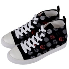 Black And Multicolored Polka Dot Artwork Digital Art Women s Mid-top Canvas Sneakers by Jancukart