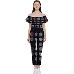 Black And Multicolored Polka Dot Artwork Digital Art Off Shoulder Ruffle Top Jumpsuit by Jancukart